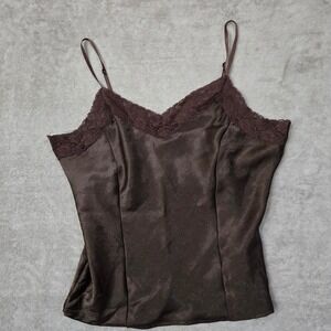 Victor Carlini Brown Lace Trim V Neck Cami Top Women's PM Made USA